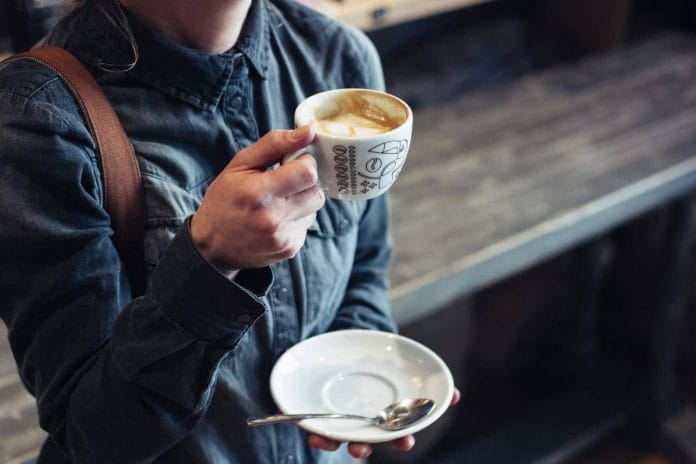 Drinking coffee