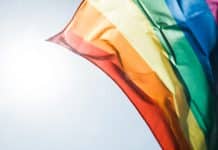 A rainbow flag, symbolising LGBT pride
