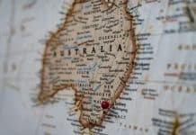 A map of Australia with a pin in it