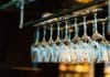 Wine glasses hanging upside down