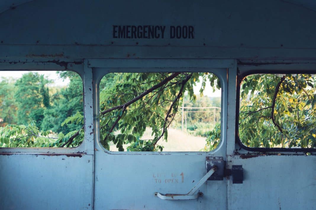 An emergency door of a vehicle.