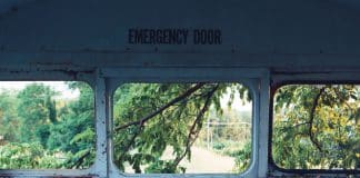 An emergency door of a vehicle.