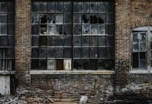 A decrepit building front