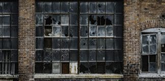 A decrepit building front