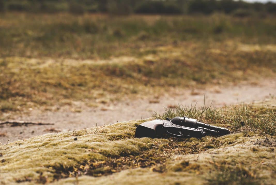 A pistol, laying on the grass