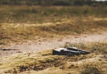 A pistol, laying on the grass