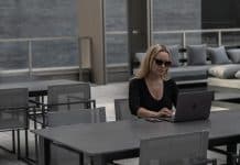 A woman uses a computer