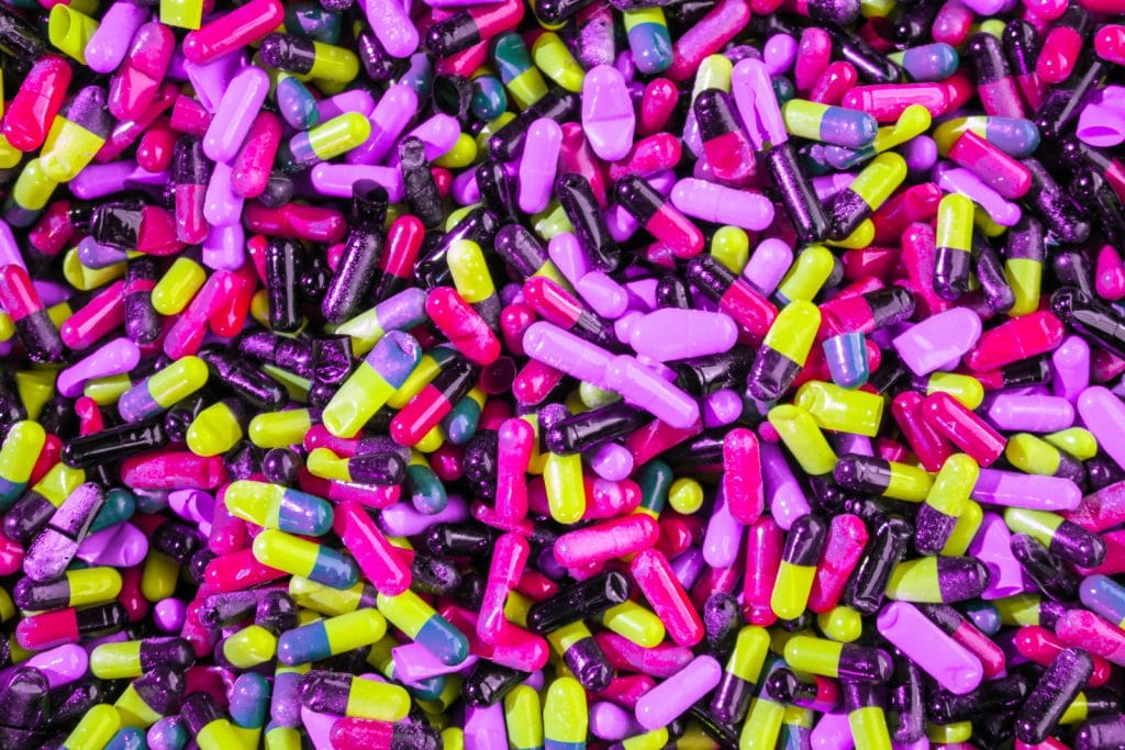 An assortment of brightly coloured pills