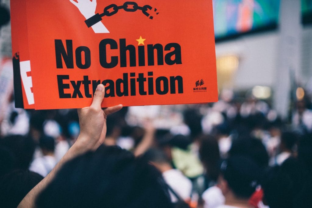 A protest sign in Hong Kong