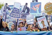 A line of protesting scientists
