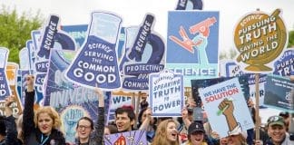 A line of protesting scientists