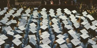 blue and white academic hat