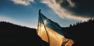 blue and yellow striped country flag