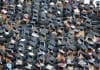 aerial view of graduates wearing hats