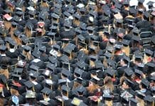 aerial view of graduates wearing hats