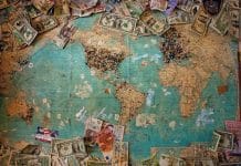 U.S. dollar banknote with map