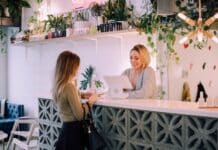 woman facing on white counter