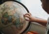 beige and blue desk globe