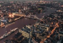 aerial view of city during dawn