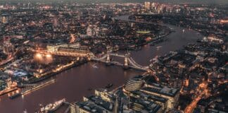 aerial view of city during dawn